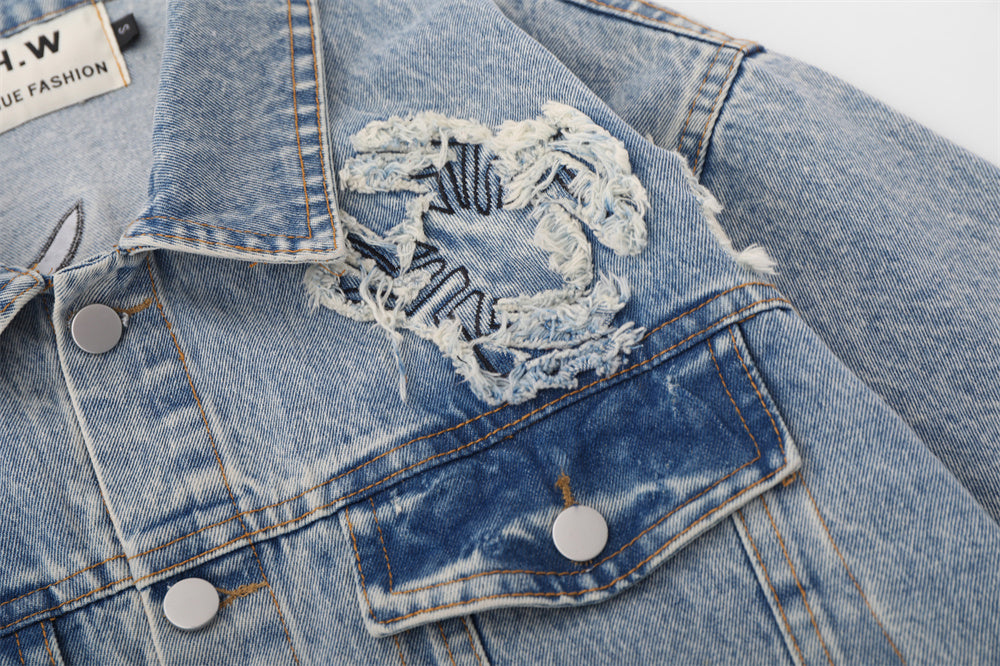 Paste Cloth Embroidery Spider Denim Jacket Men's Loose Denim