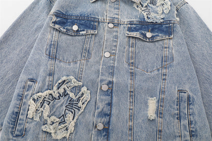 Paste Cloth Embroidery Spider Denim Jacket Men's Loose Denim