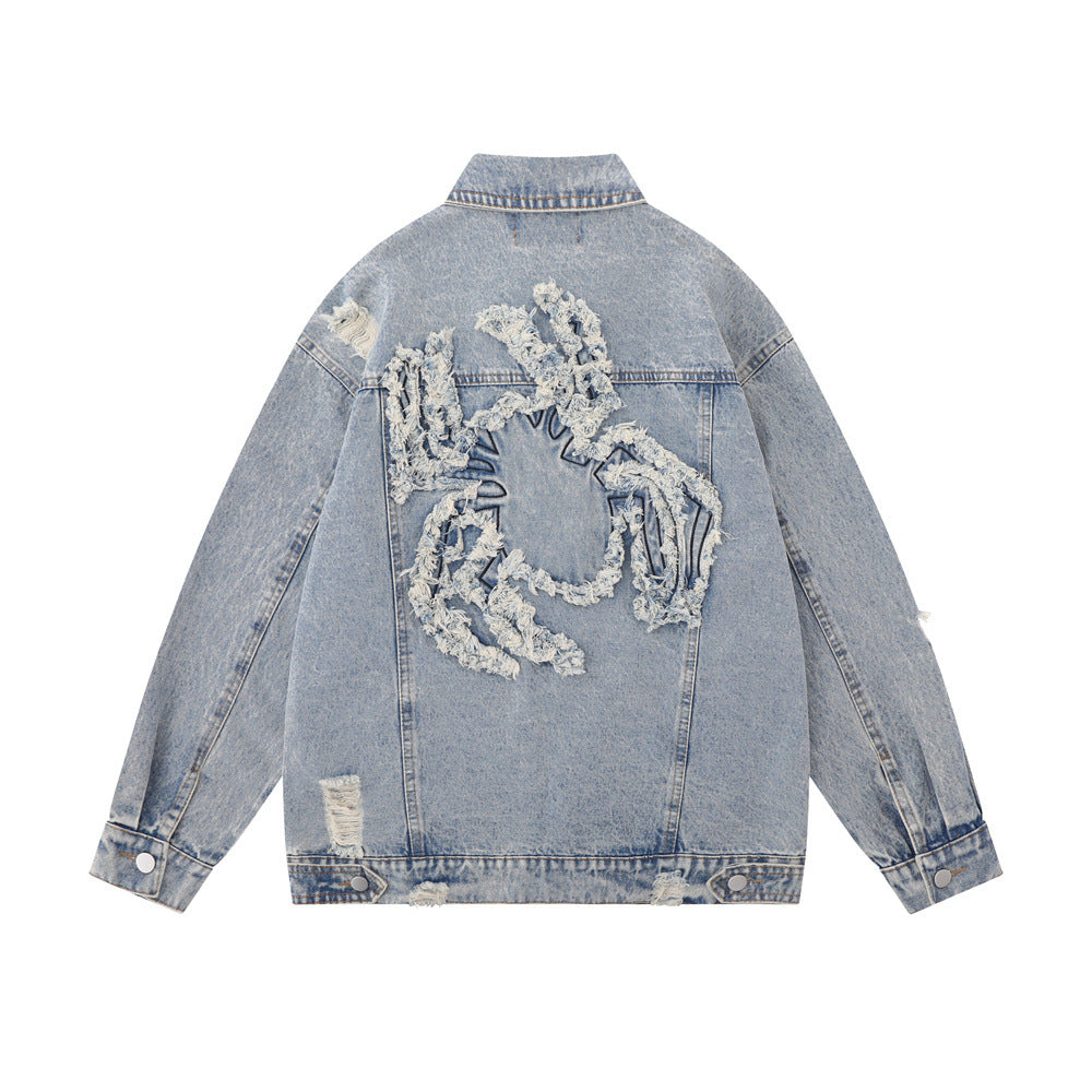 Paste Cloth Embroidery Spider Denim Jacket Men's Loose Denim