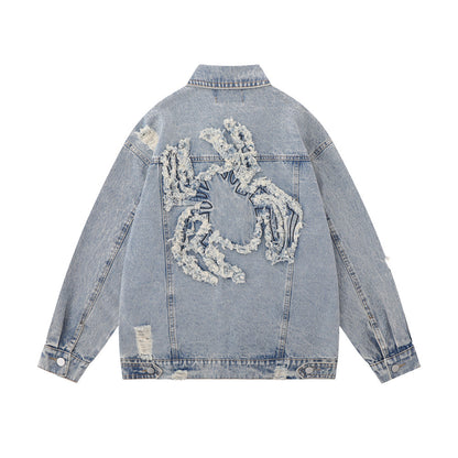 Paste Cloth Embroidery Spider Denim Jacket Men's Loose Denim