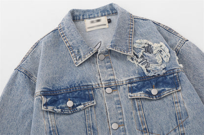 Paste Cloth Embroidery Spider Denim Jacket Men's Loose Denim