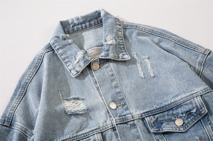 Loose All-match Washed Worn Lapel Denim Jacket Jacket