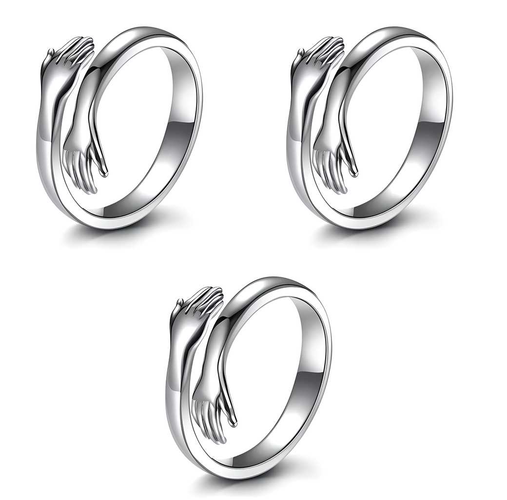 Duence JEWLS Pack of 3 Silver-Plated Friendship Loved Ones Hug Ring