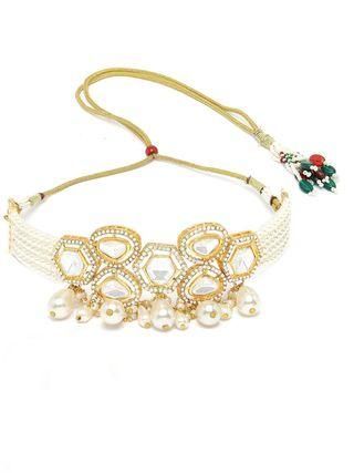 Pearl Beaded Polki Kundan Choker Necklace Set for Women