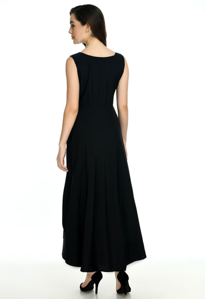 Duence Women's Crepe Embellished Partywear Black Maxi Dress