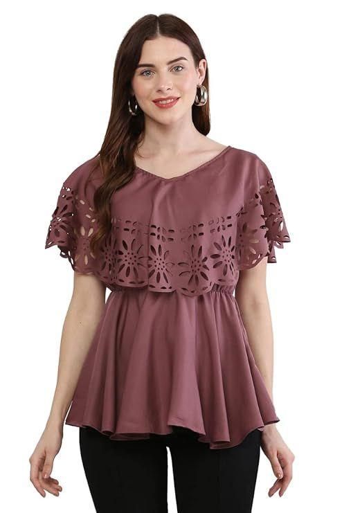 Duence Women's Crepe Solid V-Neck Purple Top