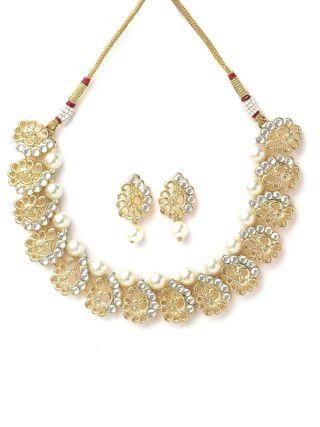 Gold Plated Peacock Design Kundan and Pearl Choker Necklace Set for Women