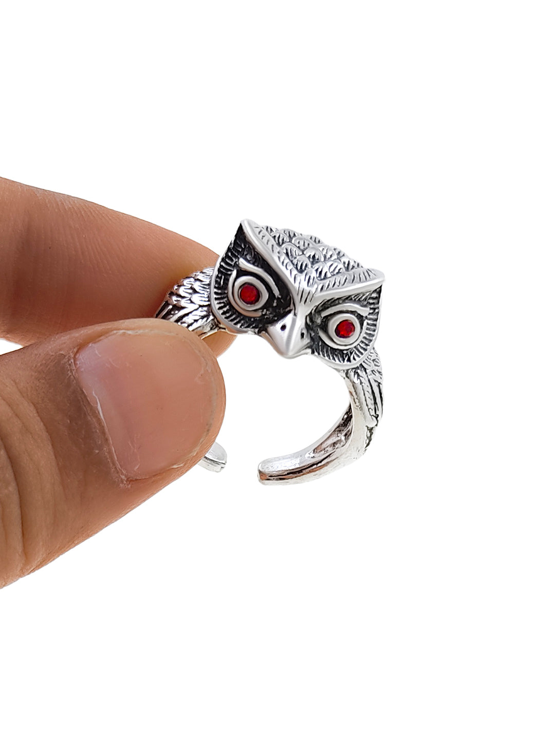 Duence Silver Rings for Men Owl Face Ring