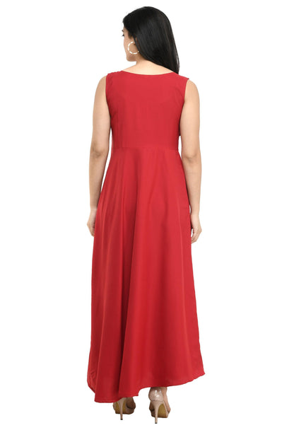 Duence Women's Crepe Embellished Partywear Red Maxi Dress