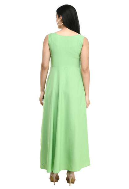 Duence Women's Crepe Embellished Partywear Pista Green Maxi Dress