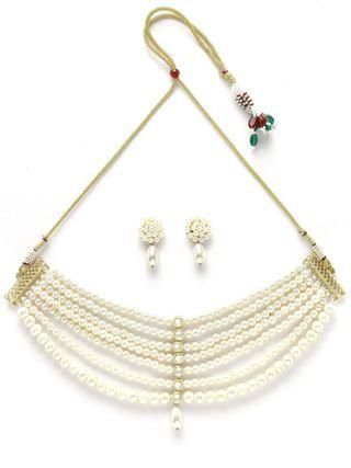 Pearl Beaded Kundan Choker Necklace Set for Women