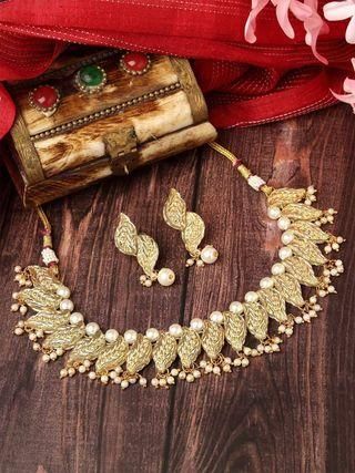 Gold Plated Kundan Peal Jewellery Set for Women