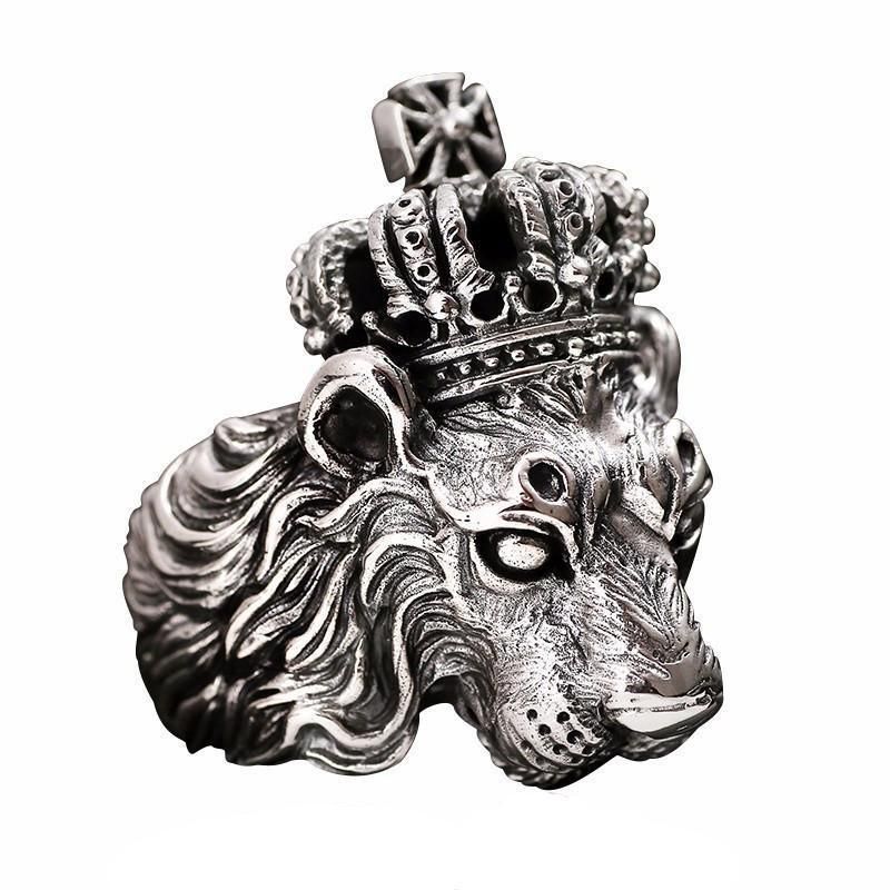 Oxidised Silver Plated Lion Face KGF Ring