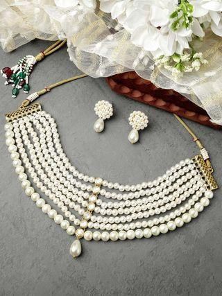 Pearl Beaded Kundan Choker Necklace Set for Women