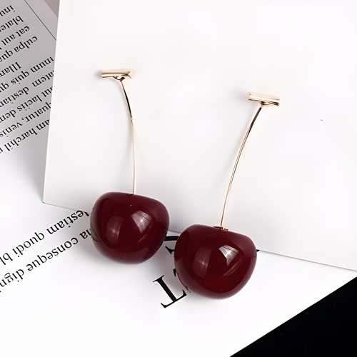 Duence 3D Red Cherry Drop Earrings Cute Fruit Gold Dangle Earrings