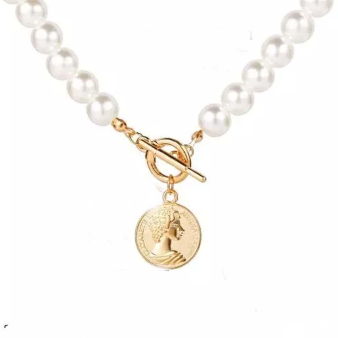 Duence JEWELS Pearl Coin Chain Necklace For Women