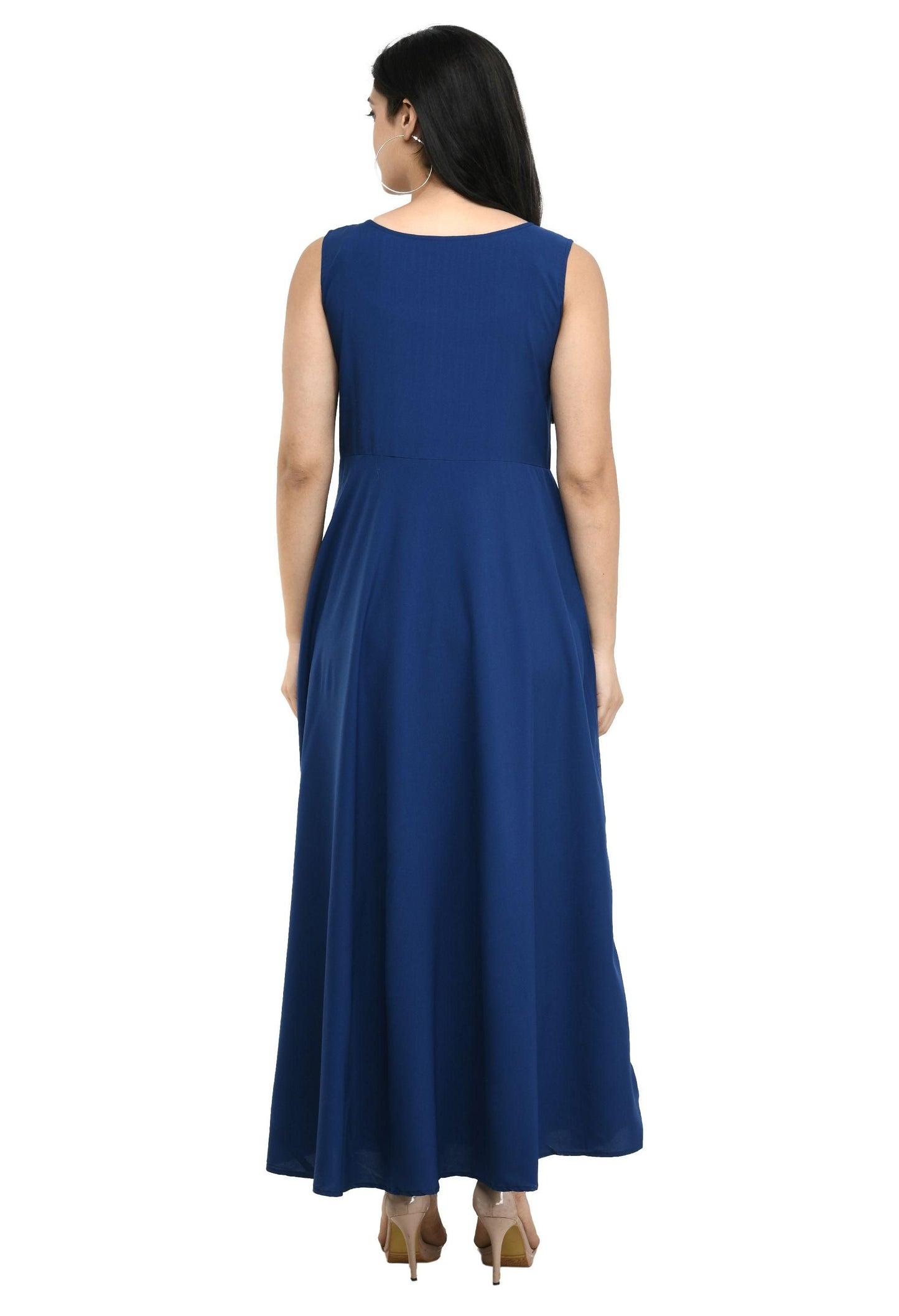 Duence Women's Crepe Embellished Partywear Navy Blue Maxi Dress