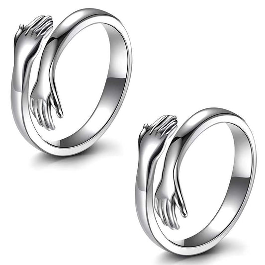 Duence JEWELS Pack of 2 Special For Couple Silver Plated Friendship Loved Ones Hug Ring