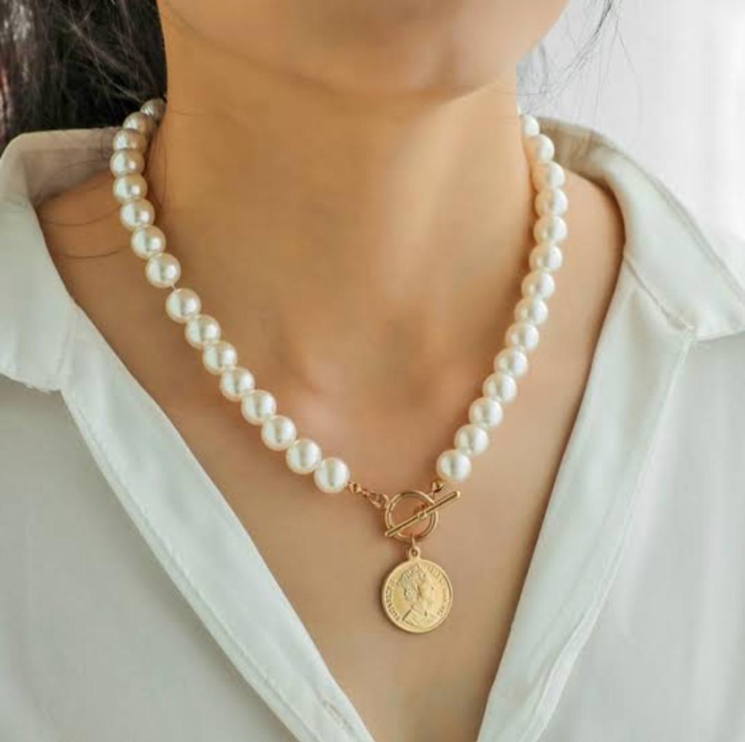 Duence JEWELS Pearl Coin Chain Necklace For Women