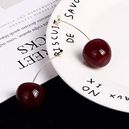 Duence 3D Red Cherry Drop Earrings Cute Fruit Gold Dangle Earrings