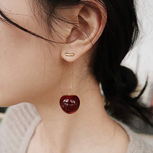 Duence 3D Red Cherry Drop Earrings Cute Fruit Gold Dangle Earrings