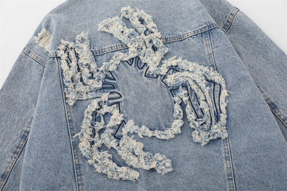 Paste Cloth Embroidery Spider Denim Jacket Men's Loose Denim