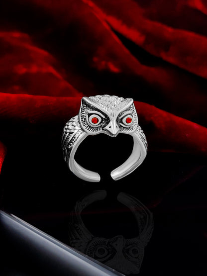 Duence Silver Rings for Men Owl Face Ring