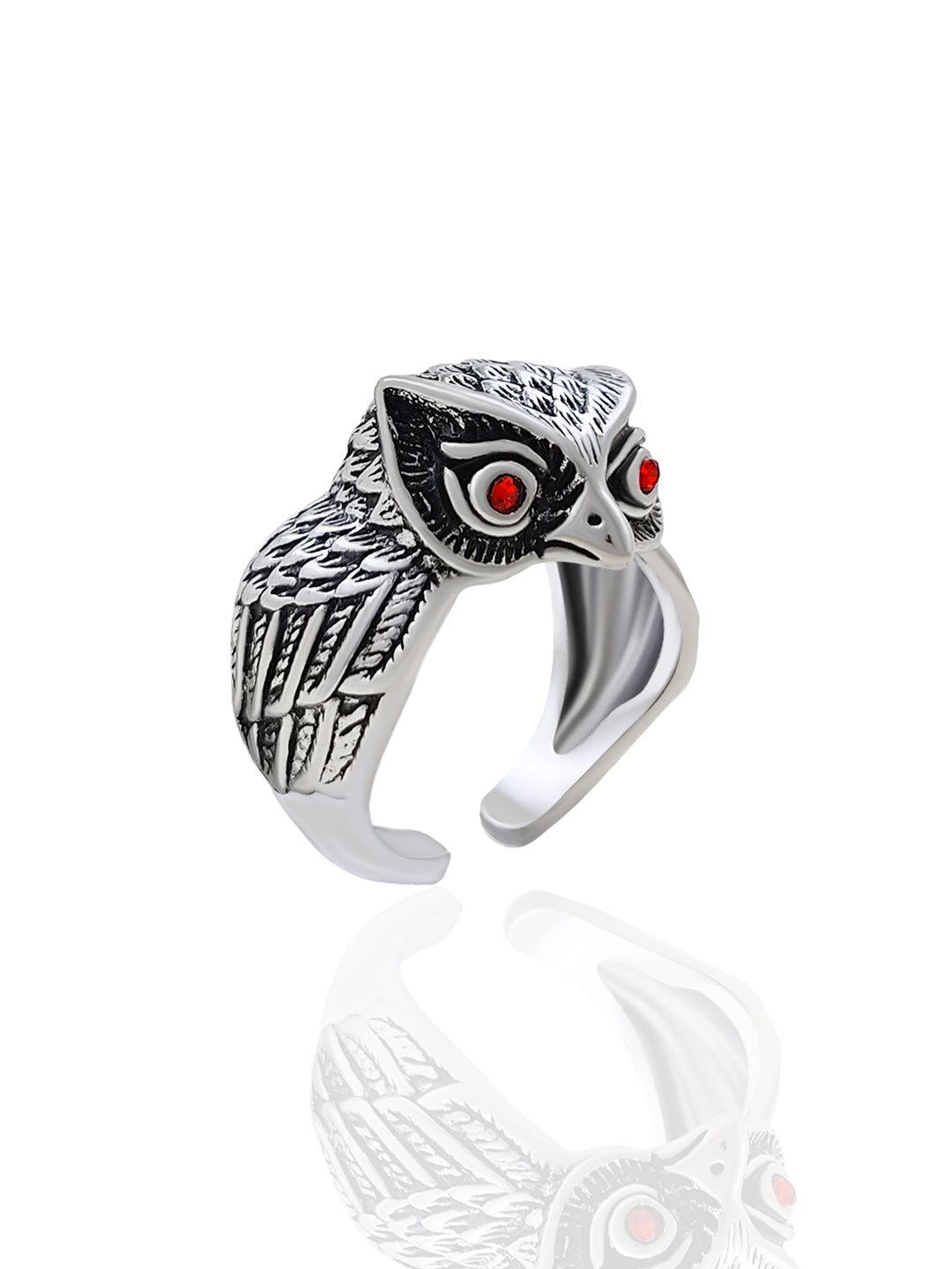 Duence Silver Rings for Men Owl Face Ring