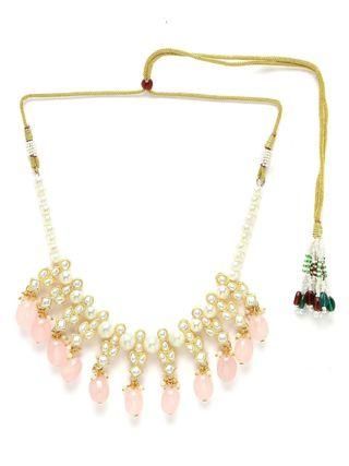 Gold Plated Pink Tumble and Pearl Studded Kundan Necklace Set