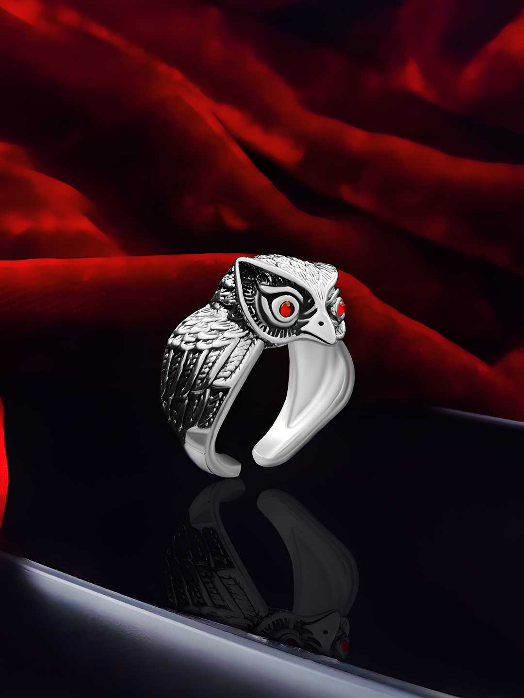 Duence Silver Rings for Men Owl Face Ring