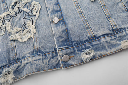 Paste Cloth Embroidery Spider Denim Jacket Men's Loose Denim