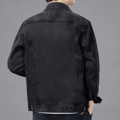 Men Black Denim Jacket Streetwear Spring Autumn Vintage Casual Long Sleeves Top Fashion Turndown Collar Loose Coat Jaqueta Jeans