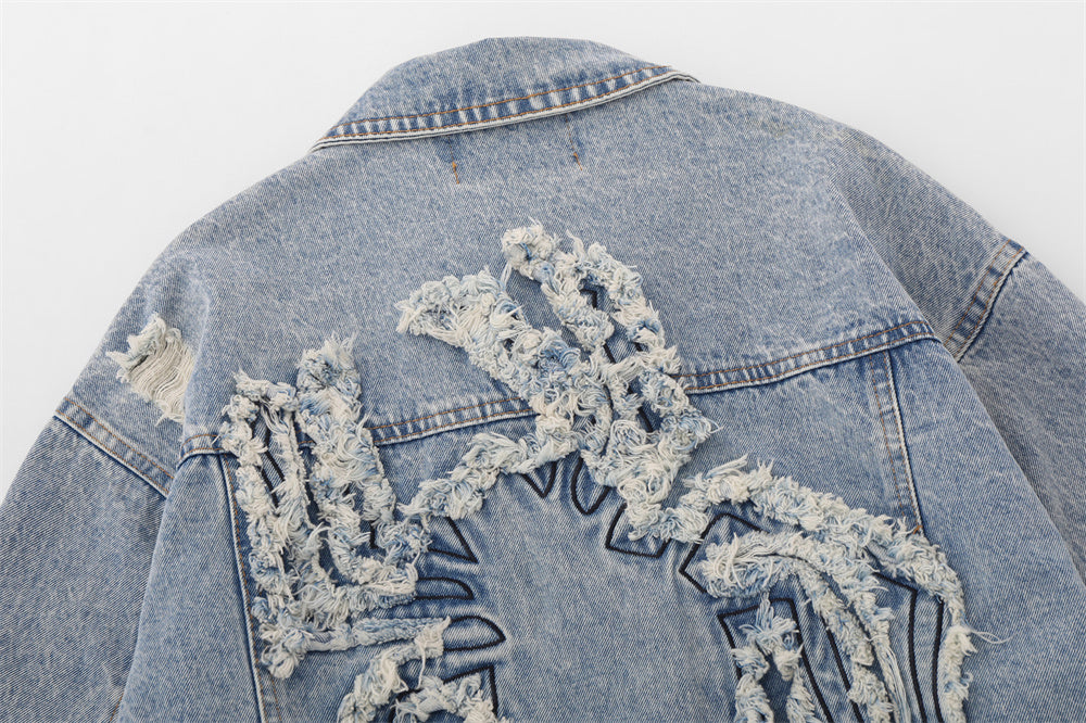 Paste Cloth Embroidery Spider Denim Jacket Men's Loose Denim