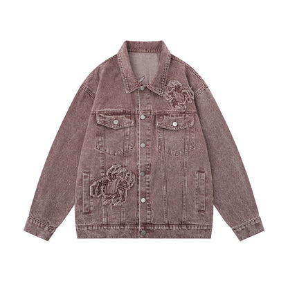 Paste Cloth Embroidery Spider Denim Jacket Men's Loose Denim