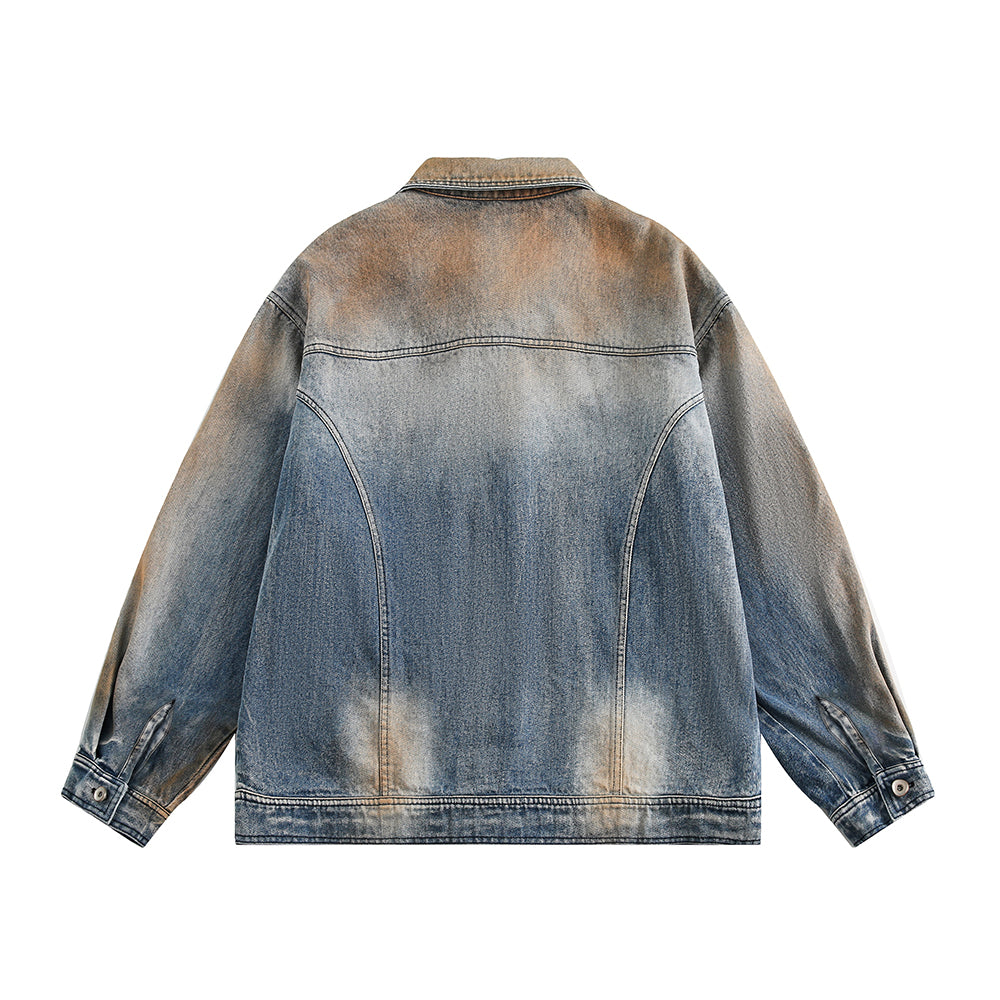 Tie-dye Gradient Denim Coat Men's Waste Soil Wind Cargo Pocket Loose