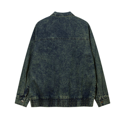 Tie-dye Gradient Large Pocket Denim Jacket For Men