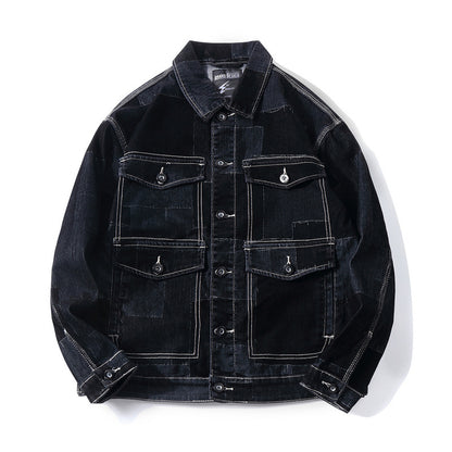 Men's Vintage Flocked Panel Denim Jacket