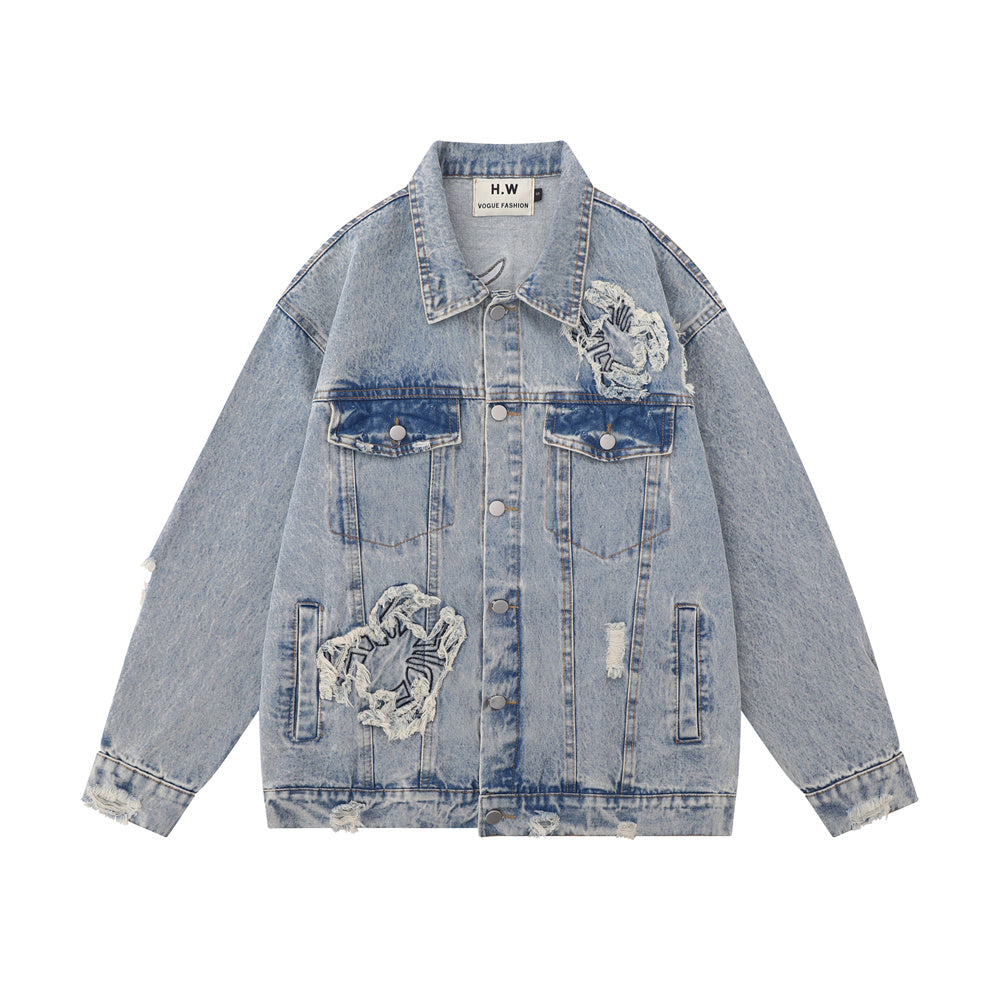 Paste Cloth Embroidery Spider Denim Jacket Men's Loose Denim