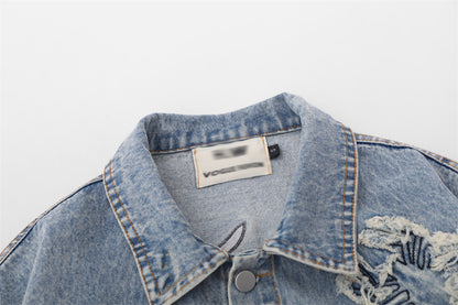 Paste Cloth Embroidery Spider Denim Jacket Men's Loose Denim