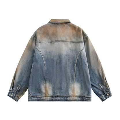 Tie-dye Gradient Denim Coat Men's Waste Soil Wind Cargo Pocket Loose